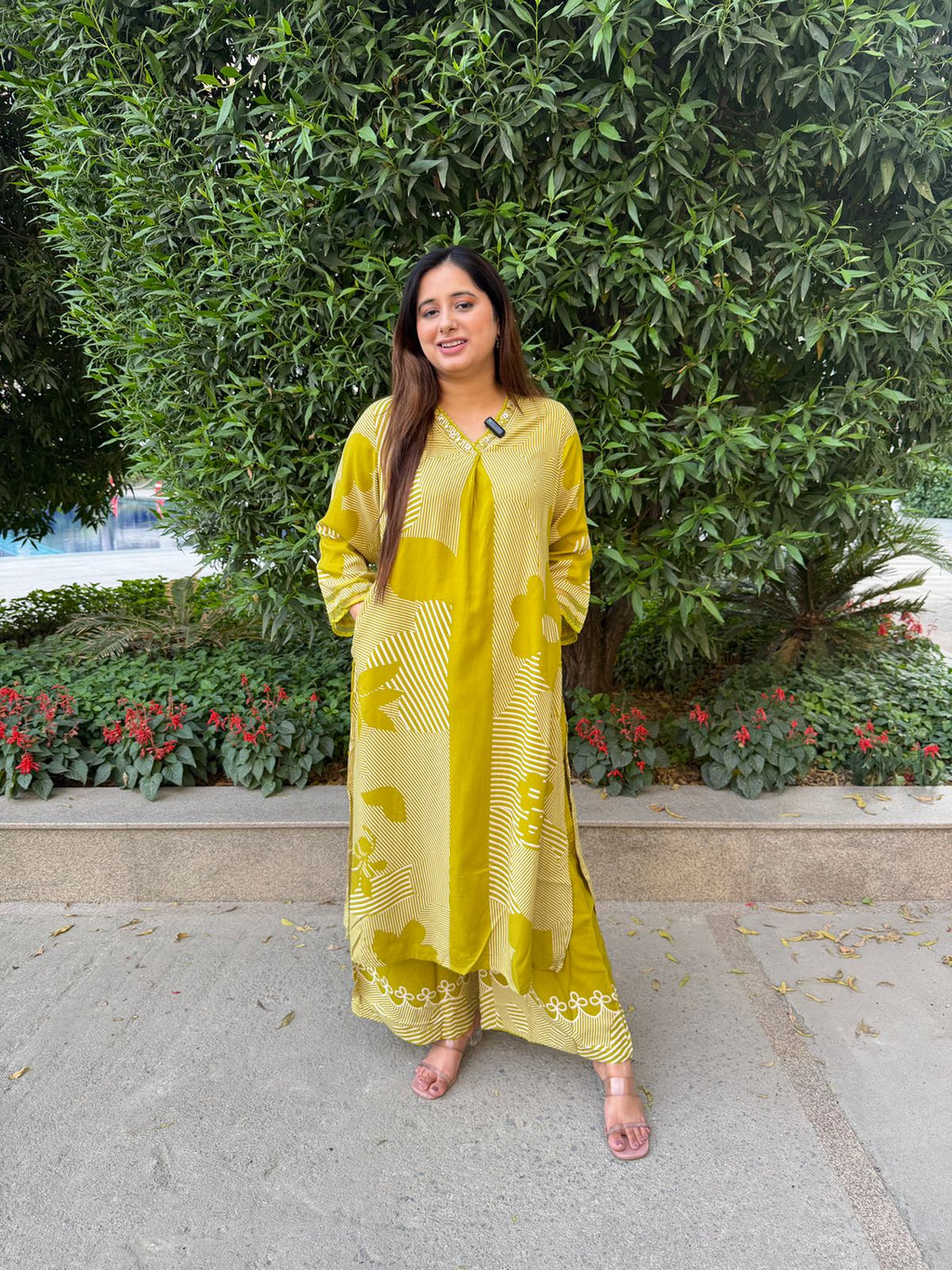 Aaranya | Mustard Printed Kurta Palazzo Set