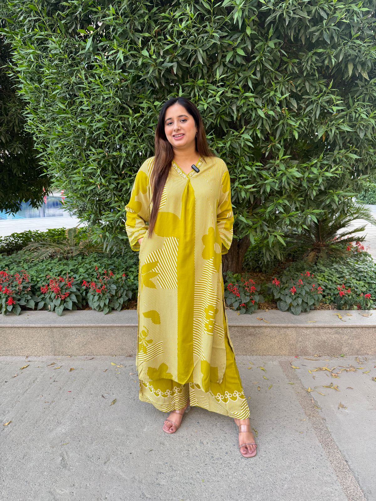 Aaranya | Mustard Printed Kurta Palazzo Set
