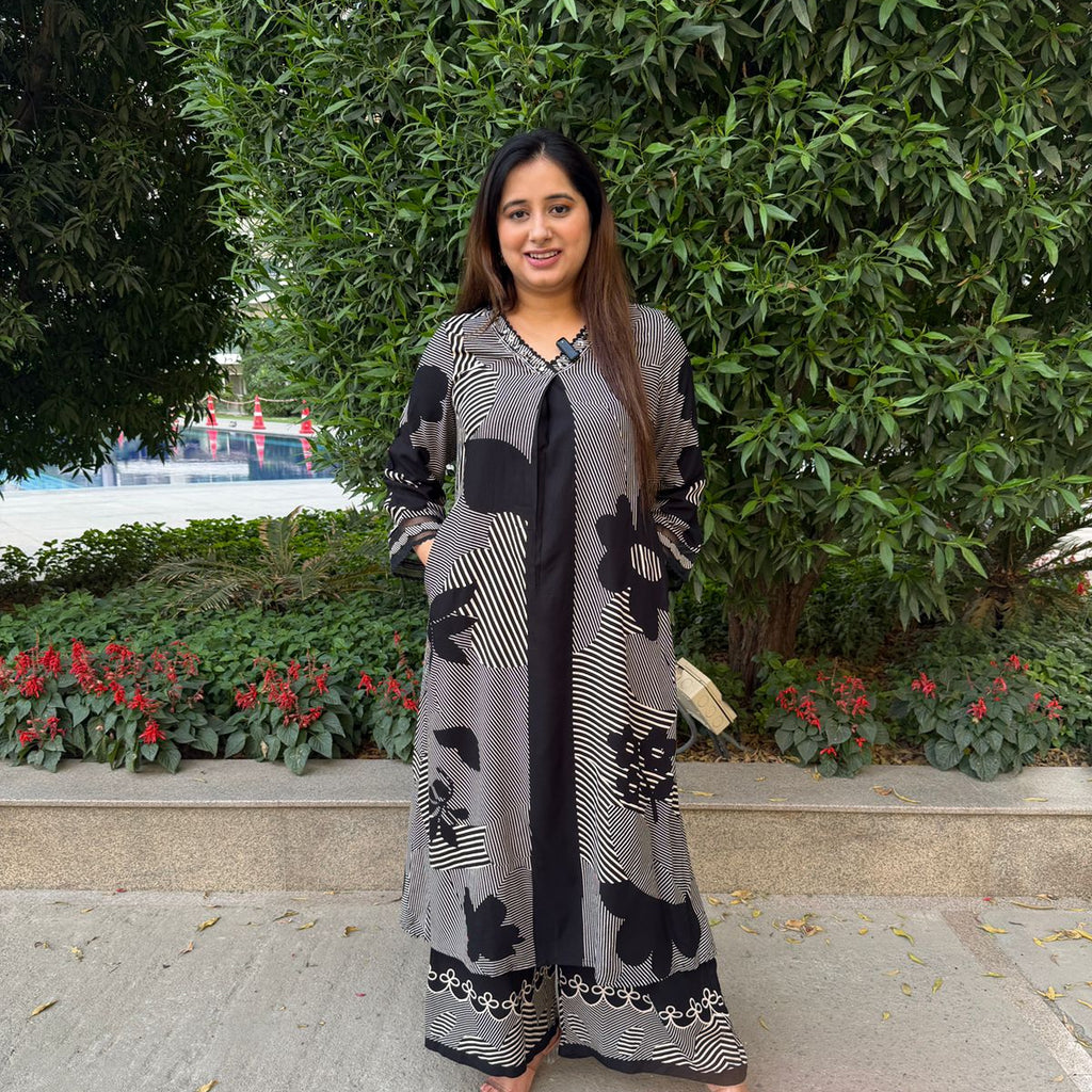 Kaashvi | Black Printed Kurta Palazzo Set