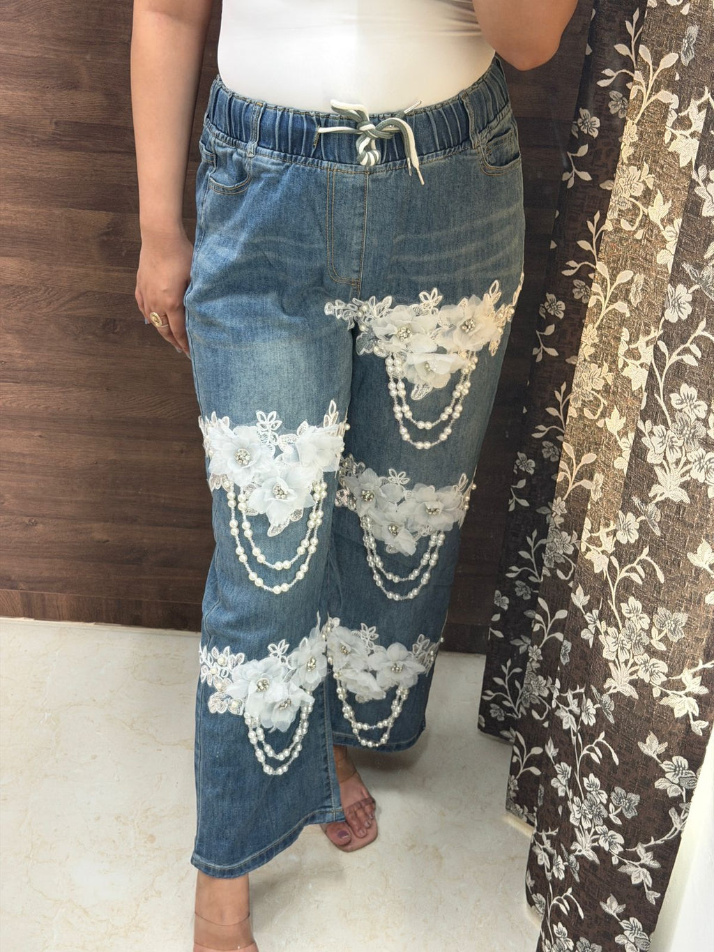 Florvia | Embellished Floral Wide-Leg Denim