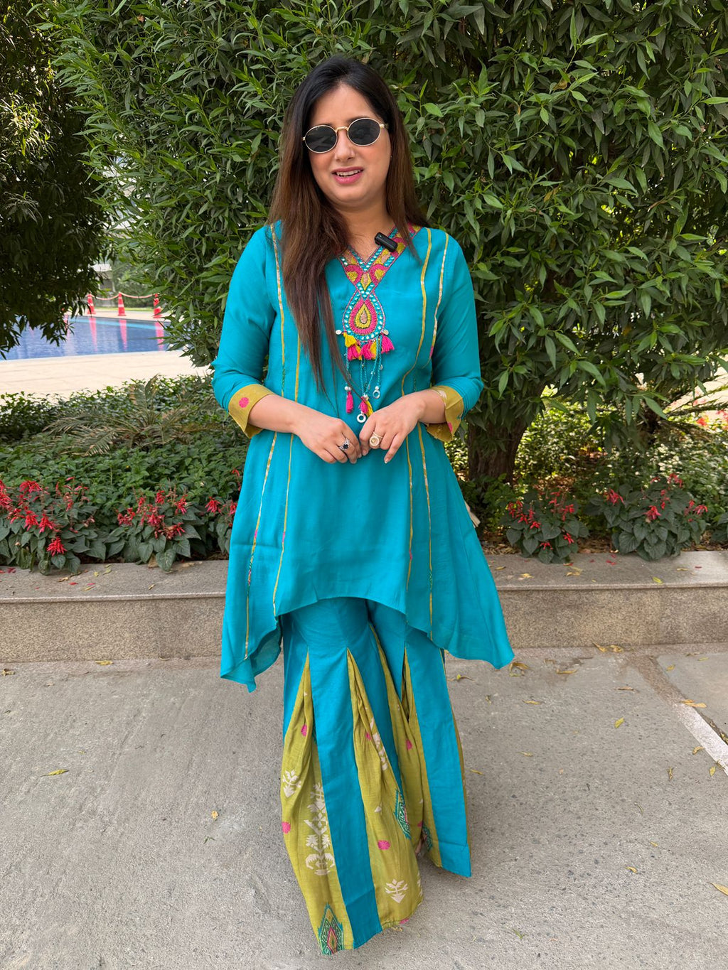 Tarisha | Teal Embroidered Kurta Sharara Set