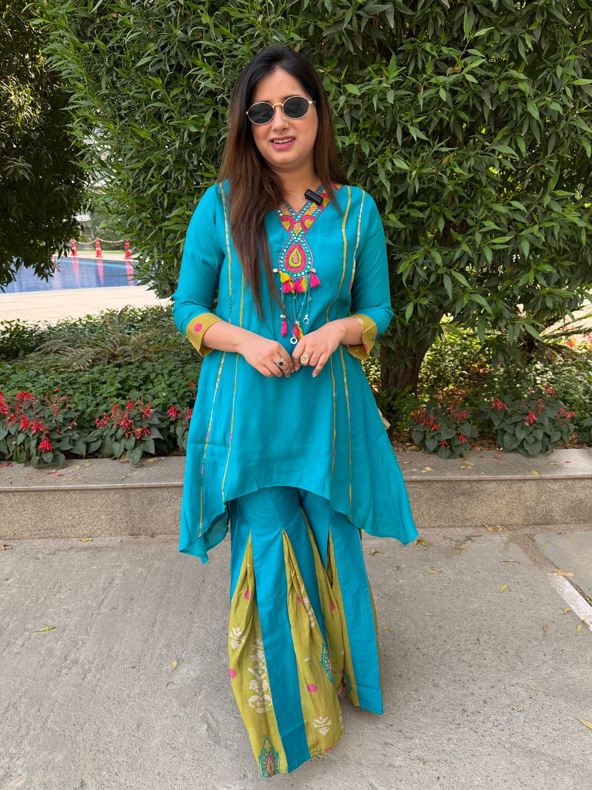 Tarisha | Teal Embroidered Kurta Sharara Set