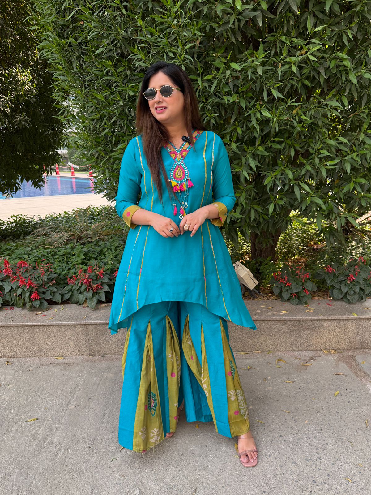 Tarisha | Teal Embroidered Kurta Sharara Set