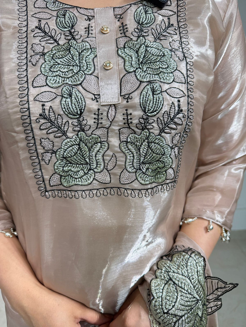 Elara ✨ | Beige Floral Embroidered Kurta Set with Dupatta
