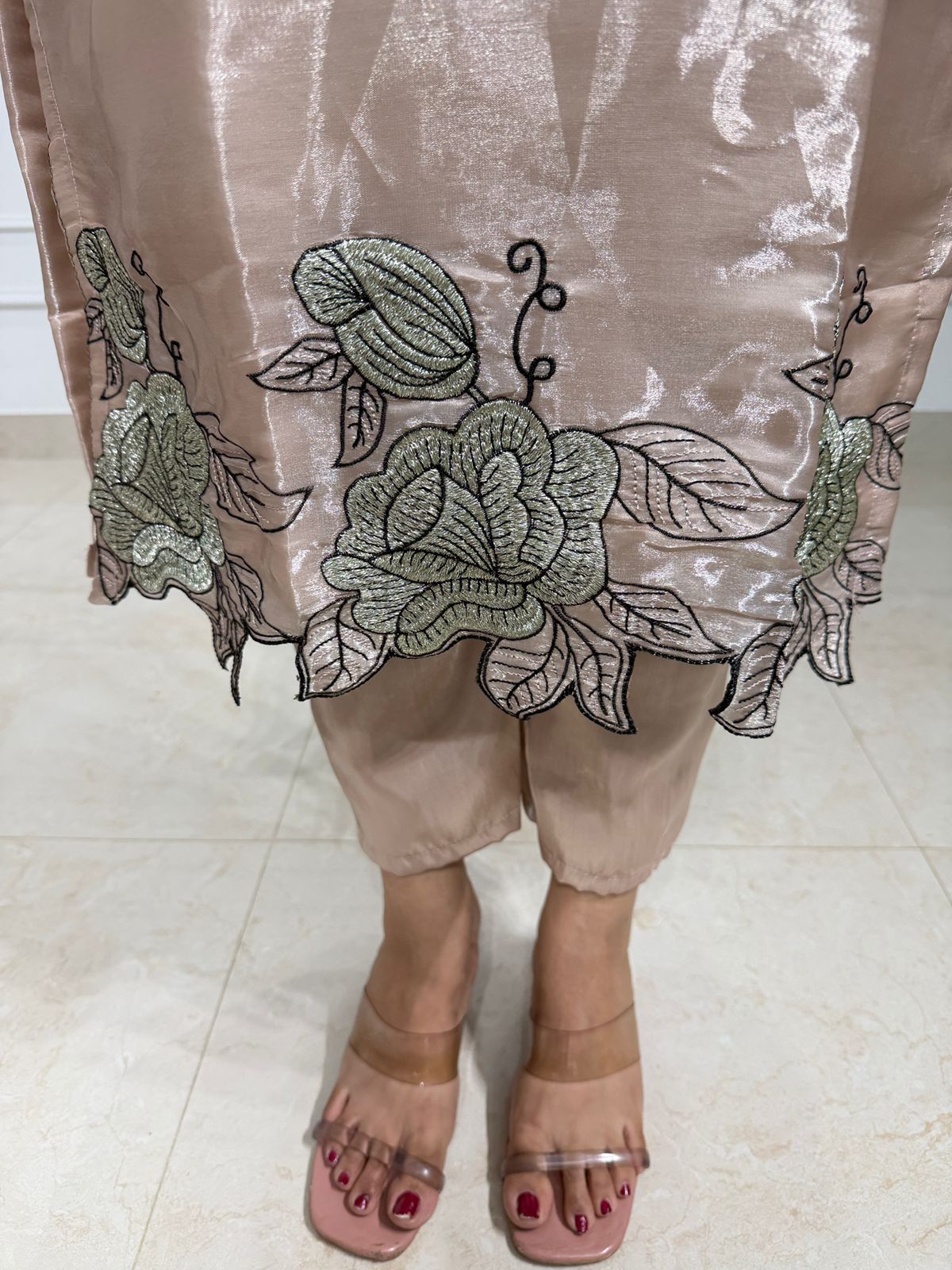 Elara ✨ | Beige Floral Embroidered Kurta Set with Dupatta