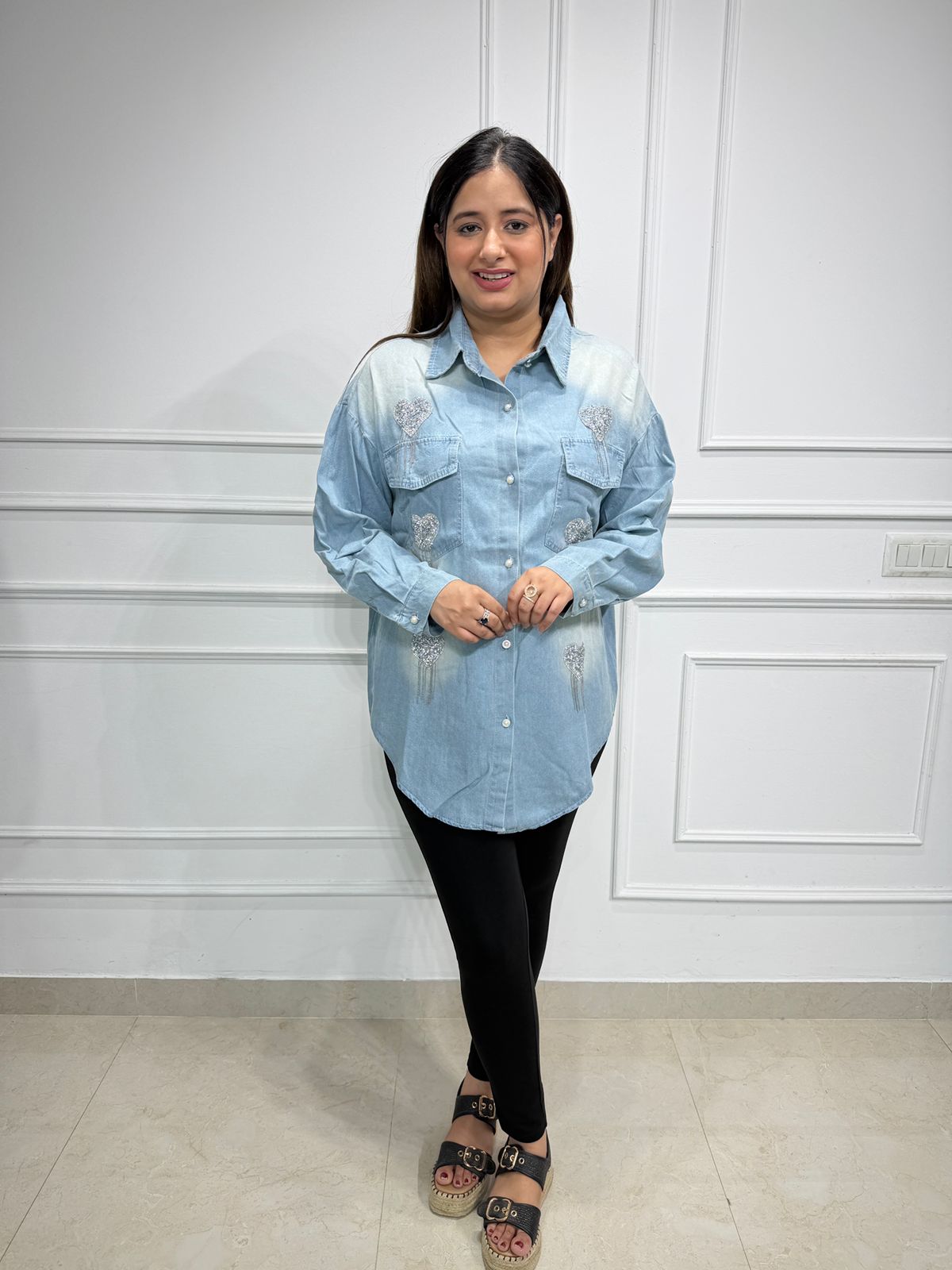 Avelyn | Denim Heart Embellished Shirt 💙✨