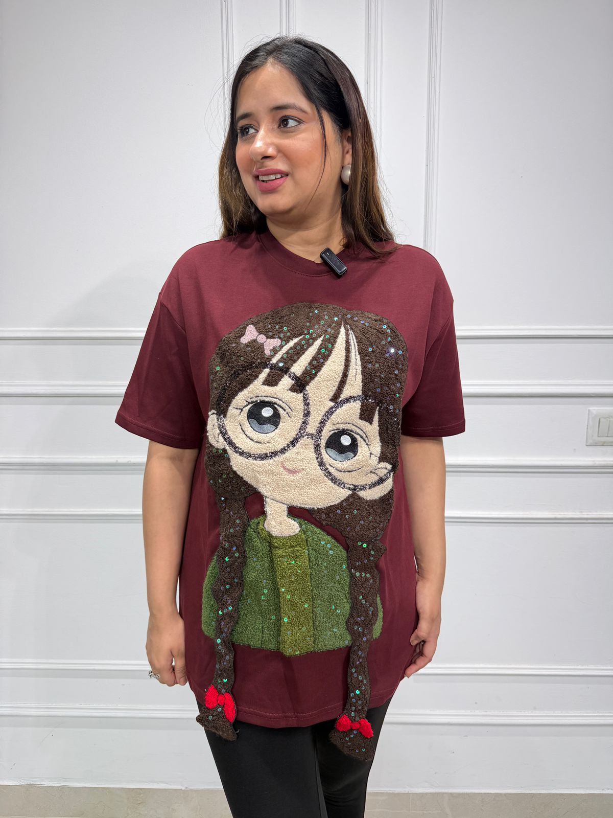 Zoya | Cartoon Embellished Oversized Tee 🍷✨