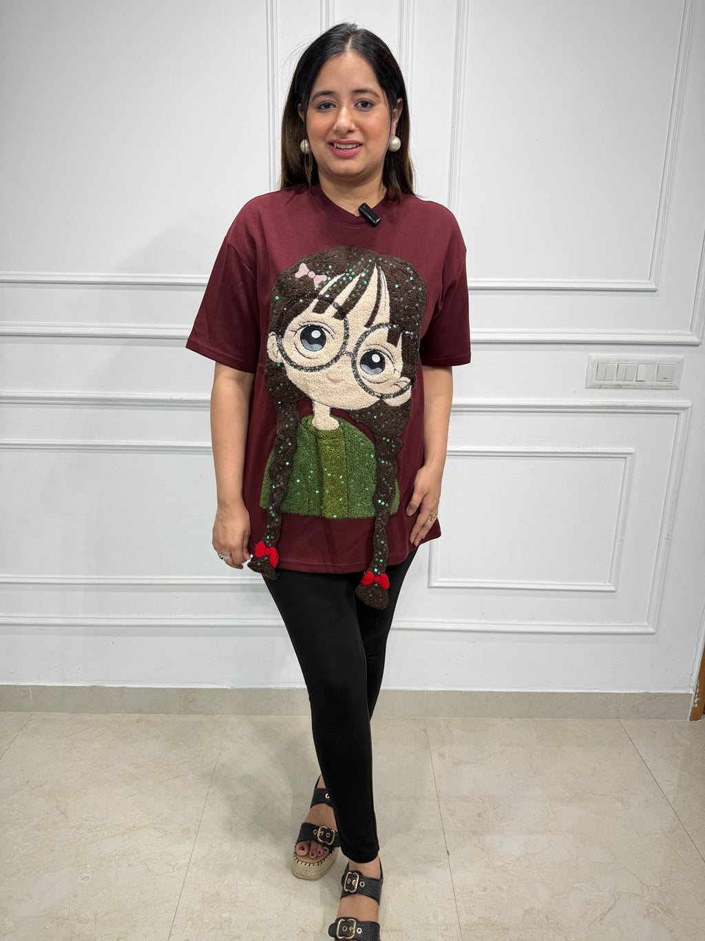 Zoya | Cartoon Embellished Oversized Tee 🍷✨