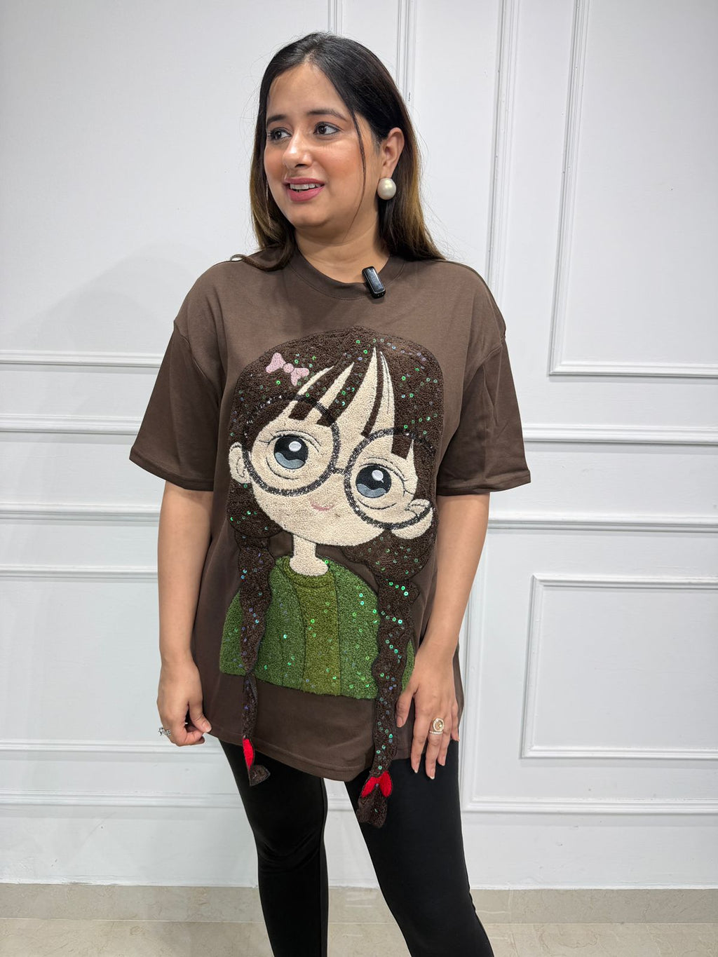 Zoya | Cartoon Embellished Oversized Tee 🍷✨