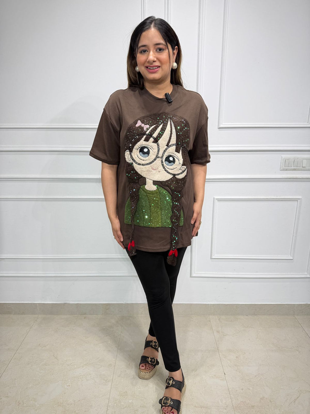 Zoya | Cartoon Embellished Oversized Tee 🍷✨