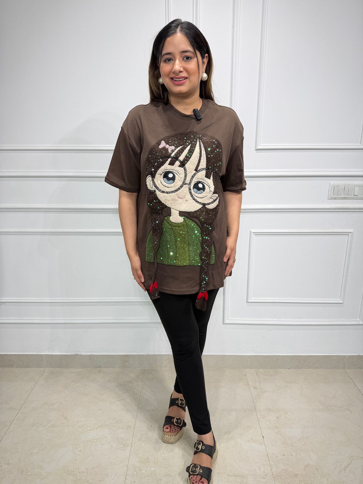 Zoya | Cartoon Embellished Oversized Tee 🍷✨