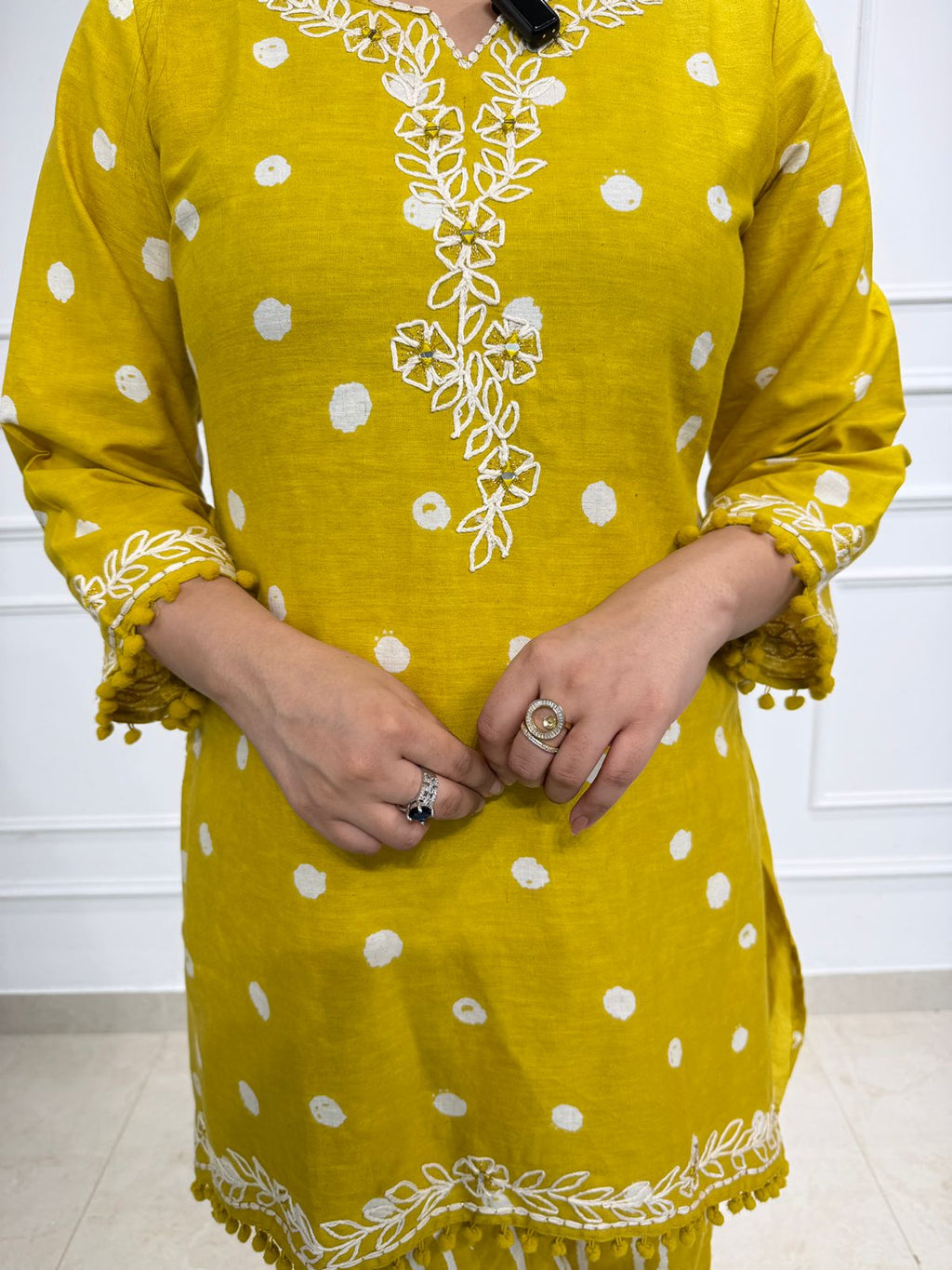Pankhuri | Mustard Polka Embroidered Kurta Pant Set 🌼