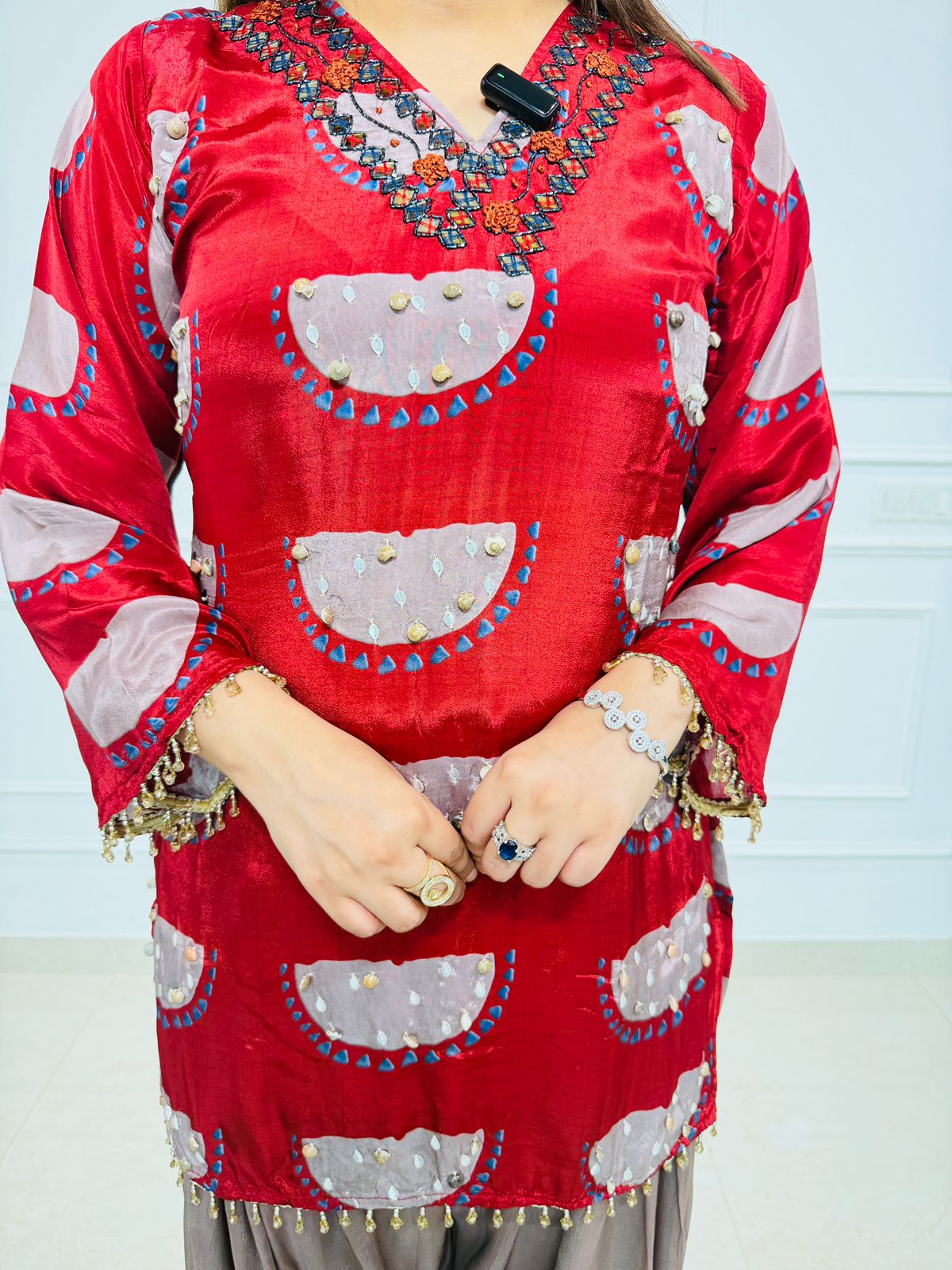 Ruvika | Red Embroidered Kurta & Dhoti Pant Set