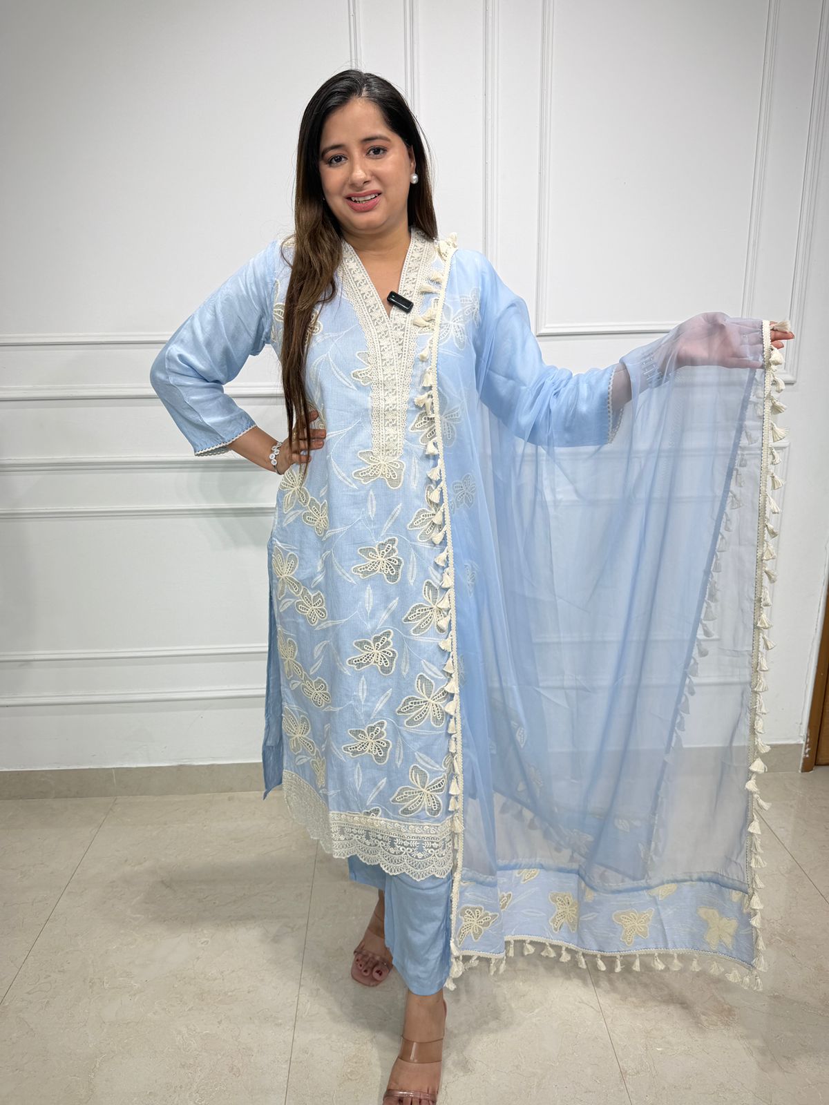 Aabira | Powder Blue Embroidered Kurta Set With Dupatta