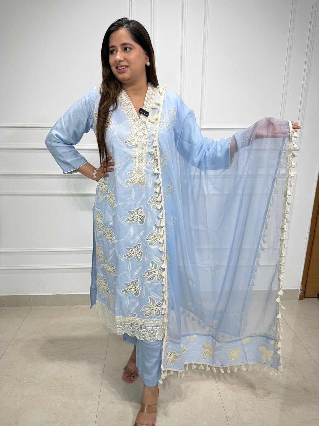 Aabira | Powder Blue Embroidered Kurta Set With Dupatta