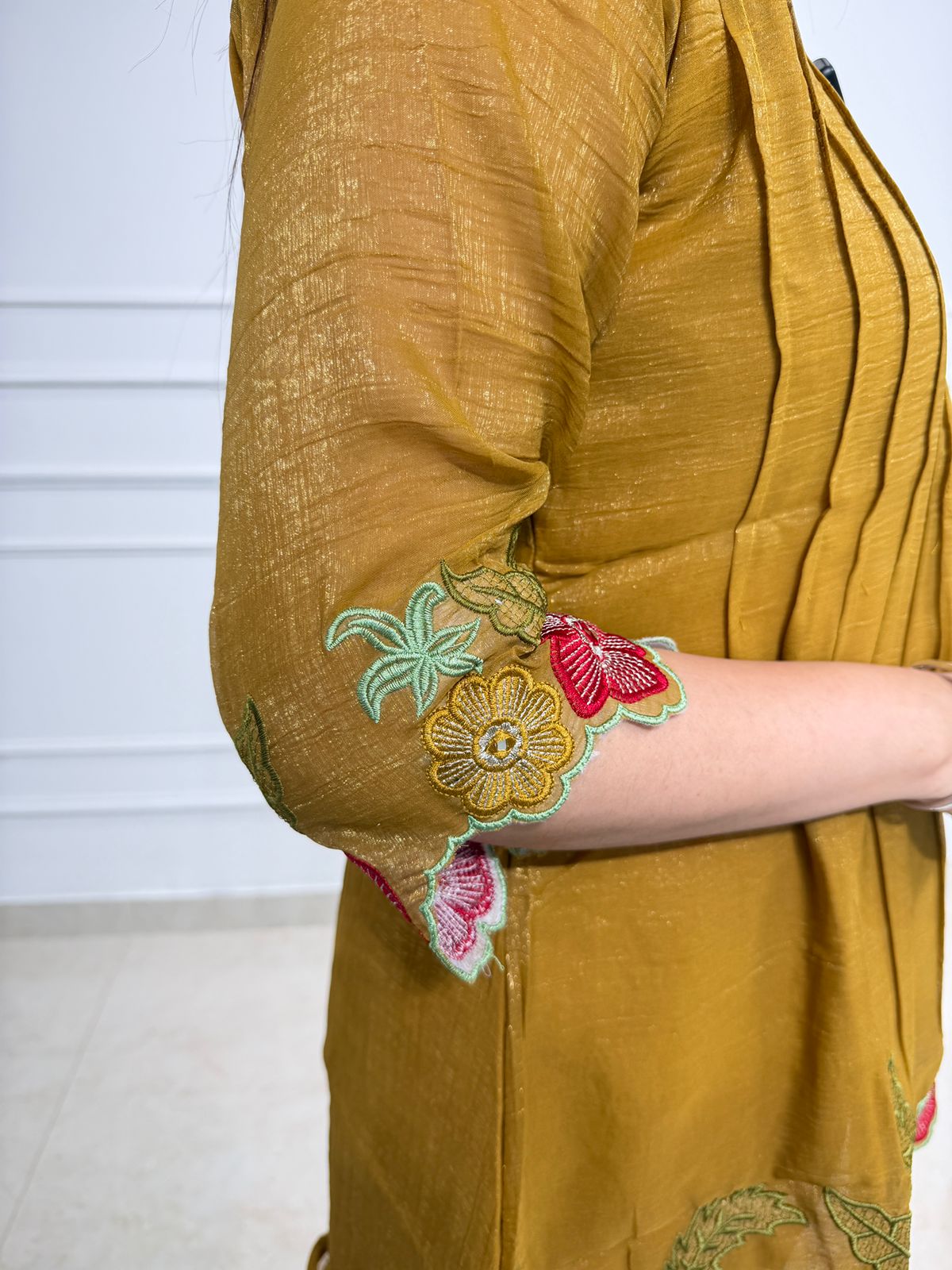Zarelle | Mustard Floral Embroidered Peplum Co-ord Set