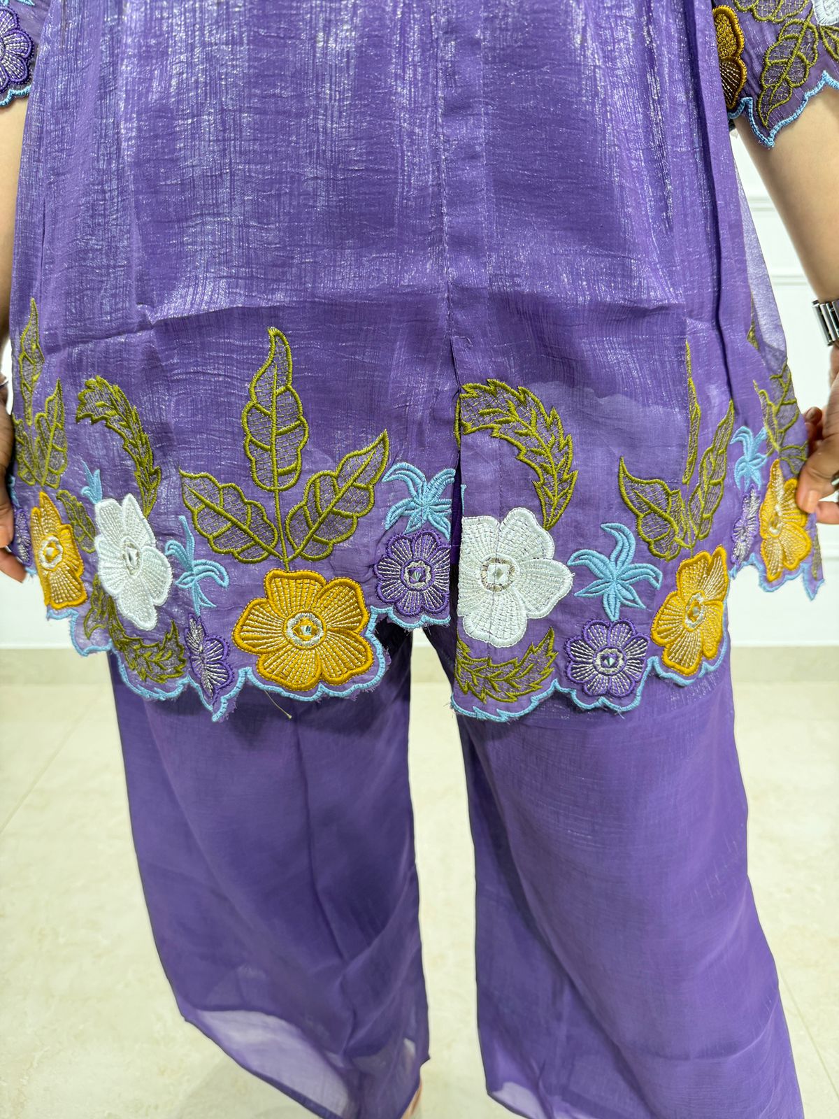 Virelle | Purple Embroidered Peplum Co-ord Set