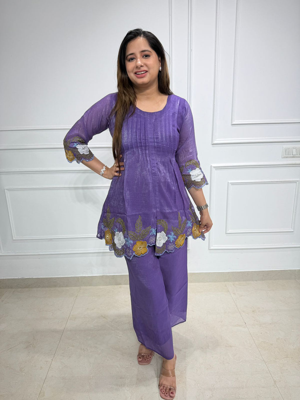 Virelle | Purple Embroidered Peplum Co-ord Set