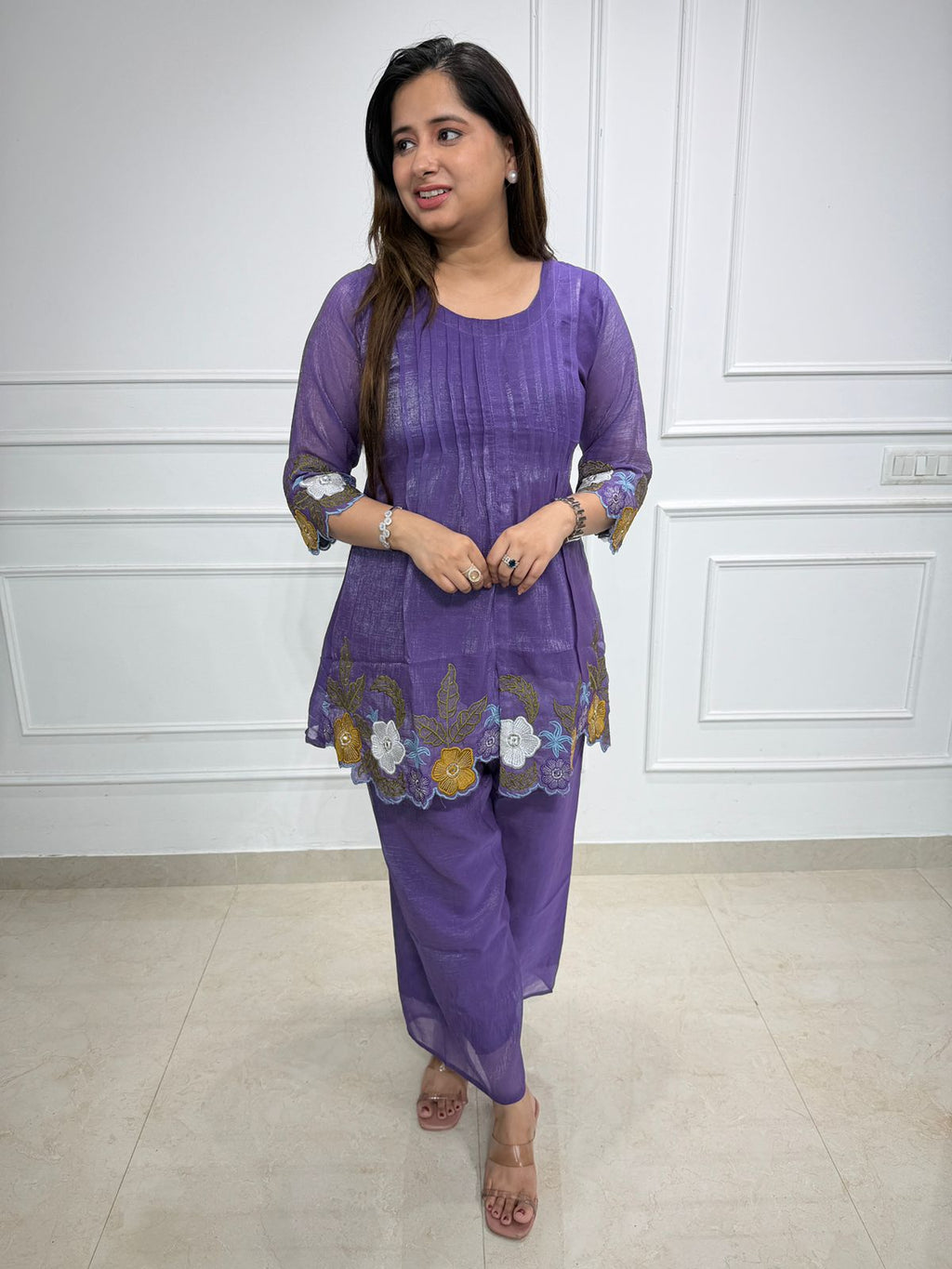 Virelle | Purple Embroidered Peplum Co-ord Set