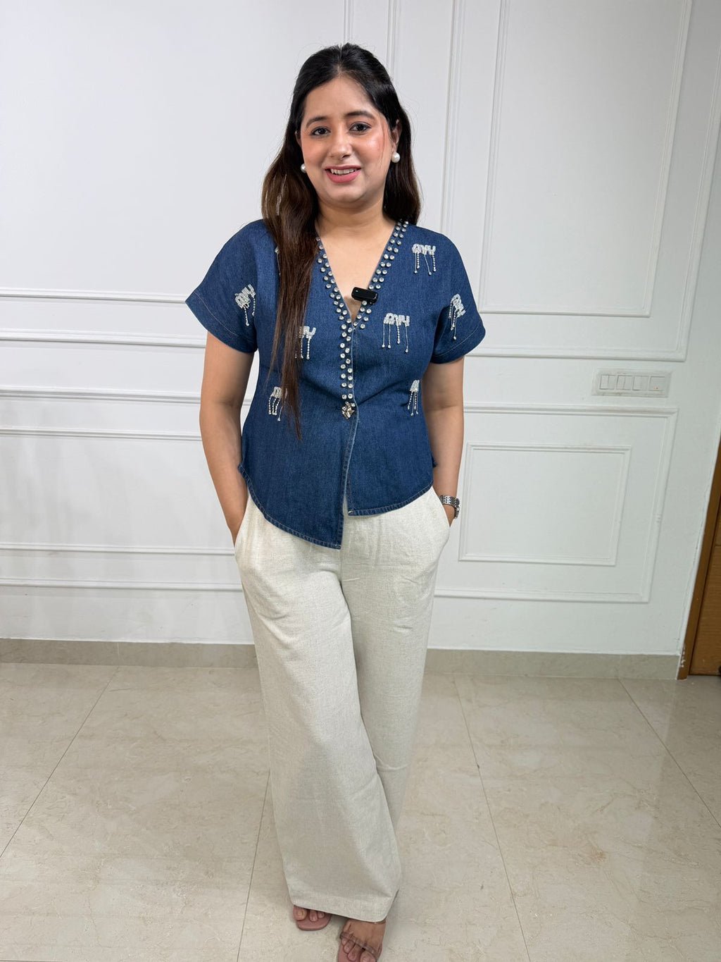 Avelisse | Embellished Denim Top ✨