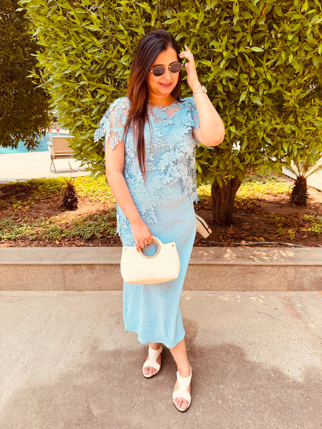 Neelima | Lace Overlay Midi Dress