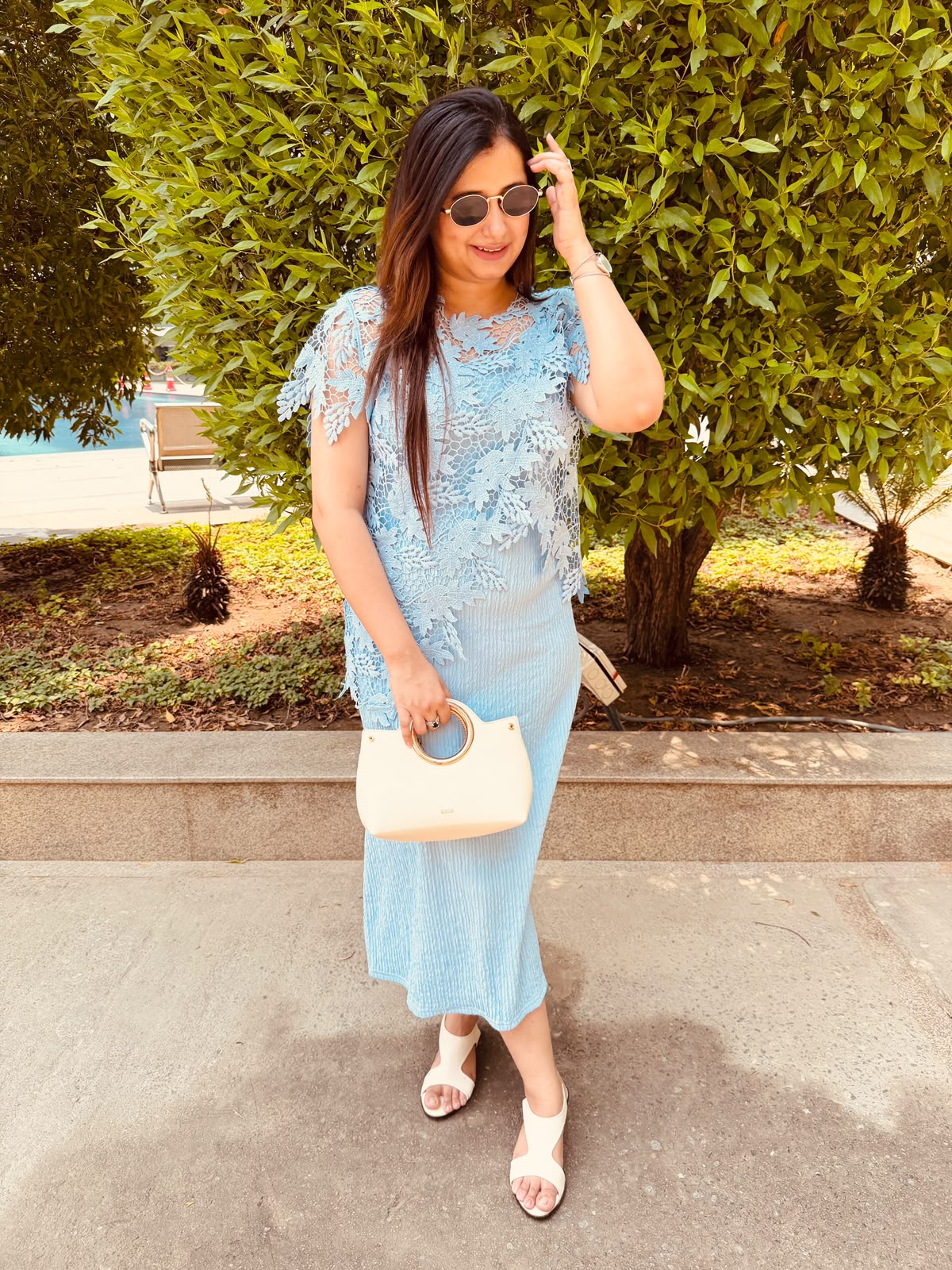 Neelima | Lace Overlay Midi Dress