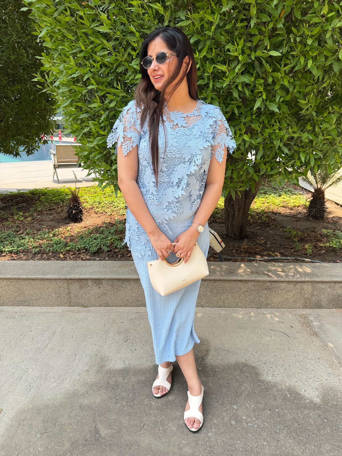 Neelima | Lace Overlay Midi Dress
