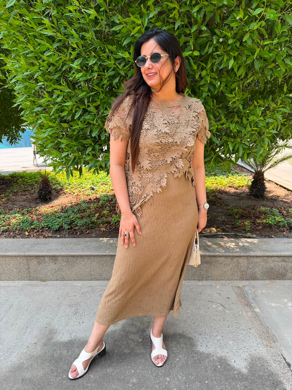 Neelima | Lace Overlay Midi Dress