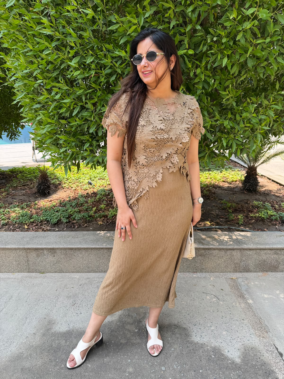 Neelima | Lace Overlay Midi Dress