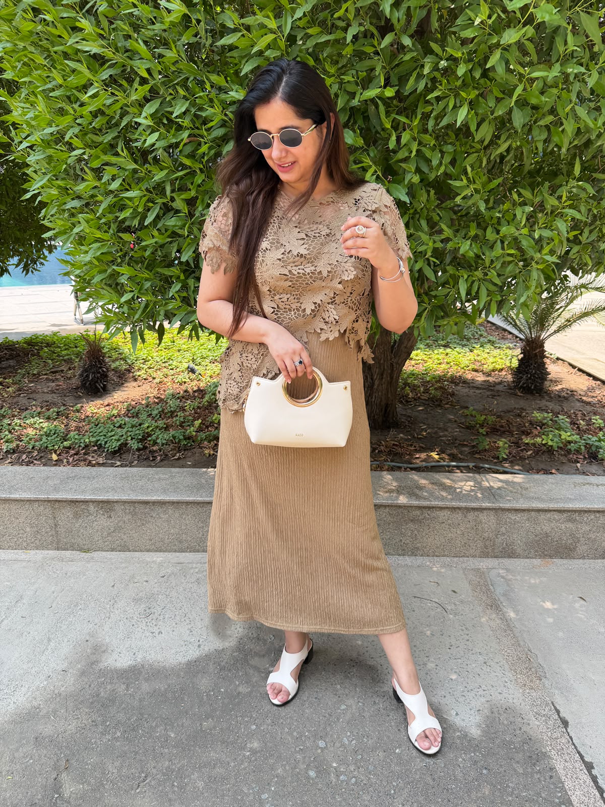 Neelima | Lace Overlay Midi Dress
