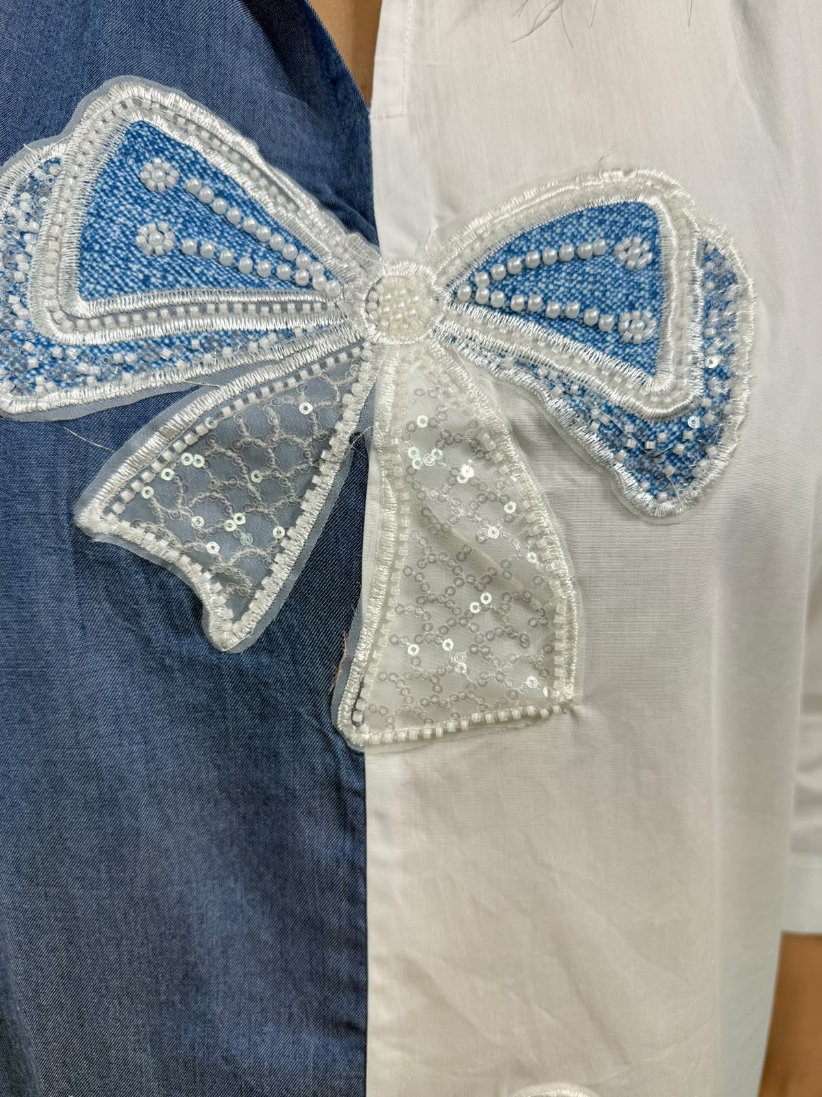 Neelika | Two-Tone Statement Shirt with Embellished Bow Appliqué