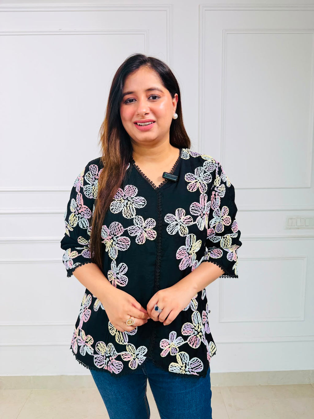 Phoolkari | Floral Embroidered Scallop Hem Top