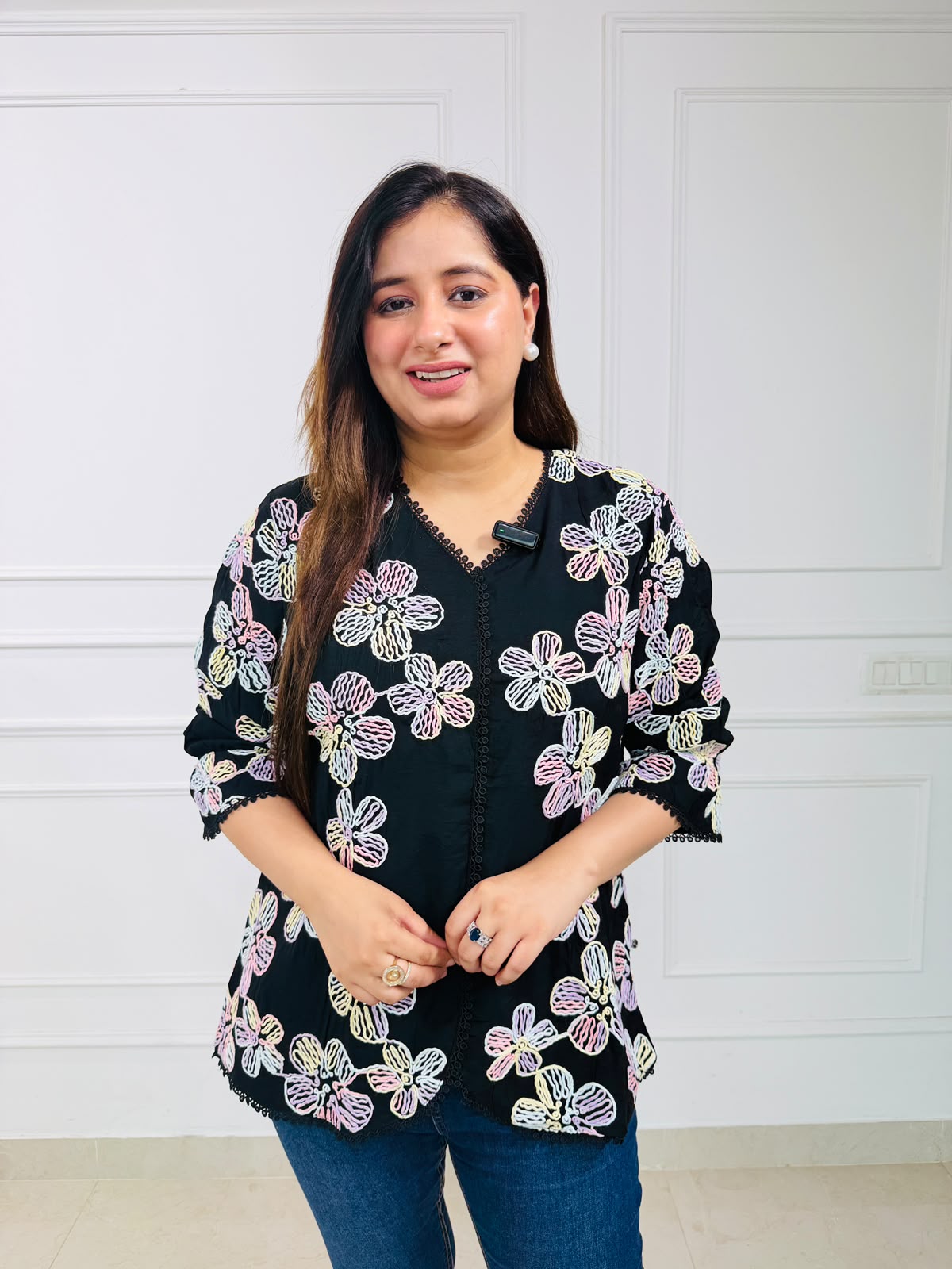 Phoolkari | Floral Embroidered Scallop Hem Top
