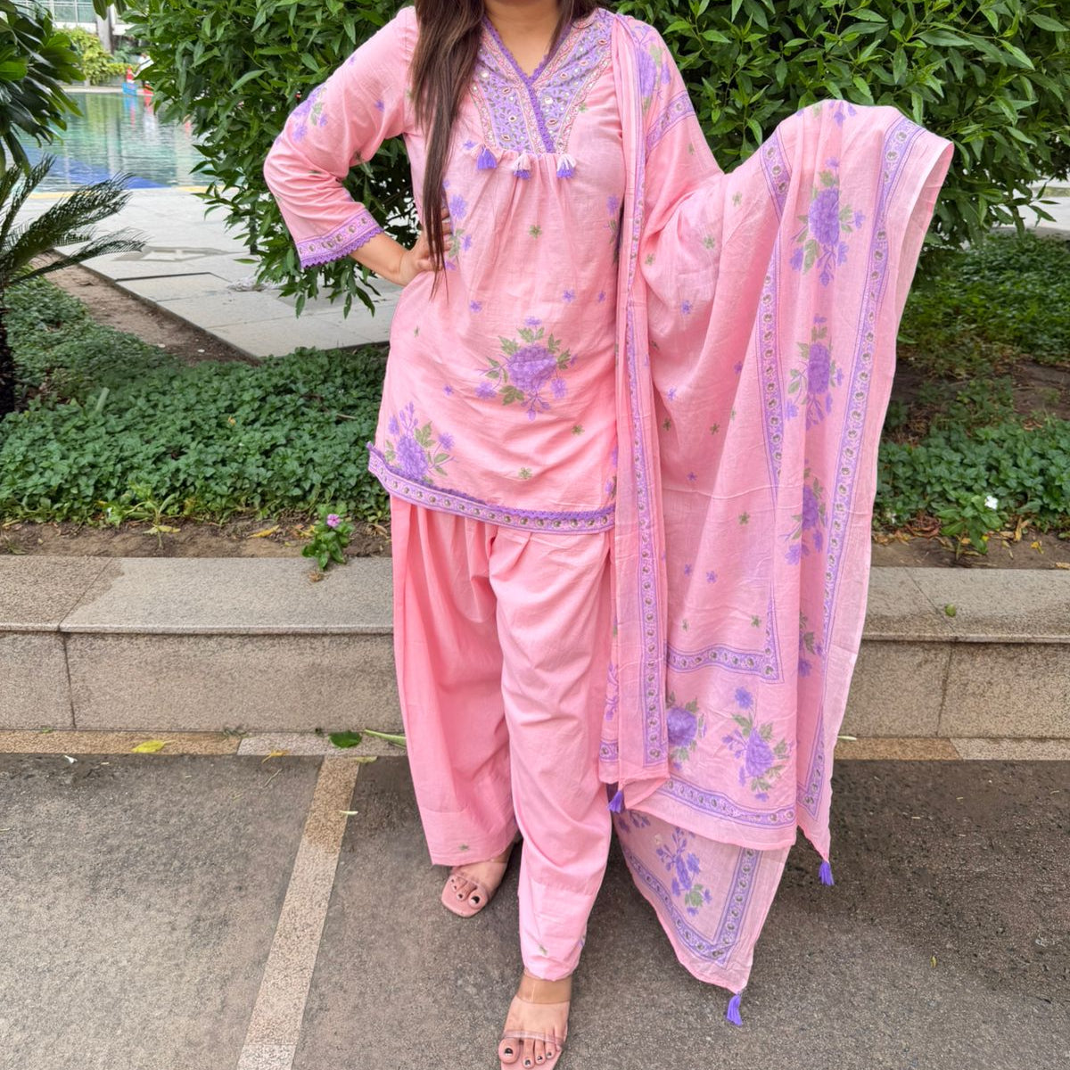 Vihana | Floral Embroidered Kurta with Straight Pant & Dupatta Set for Women