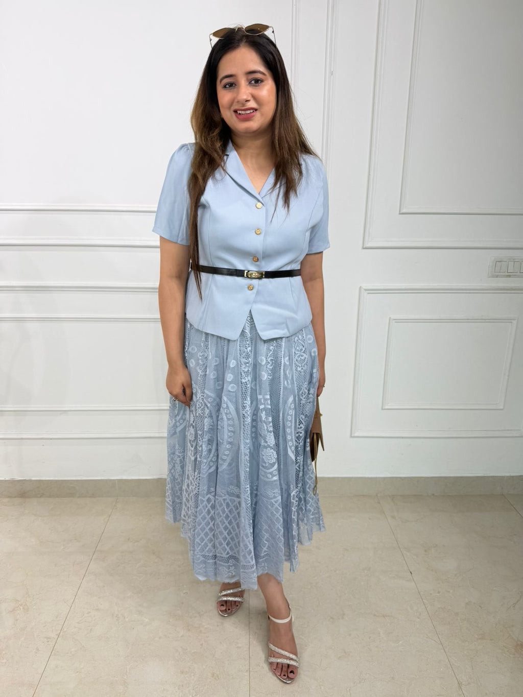Celestia | Lace Midi Dress with Tailored Jacket