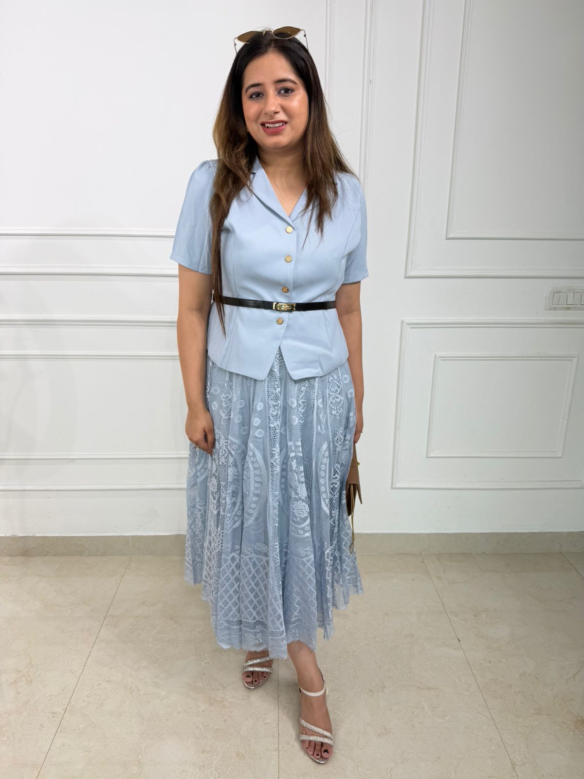 Celestia | Lace Midi Dress with Tailored Jacket