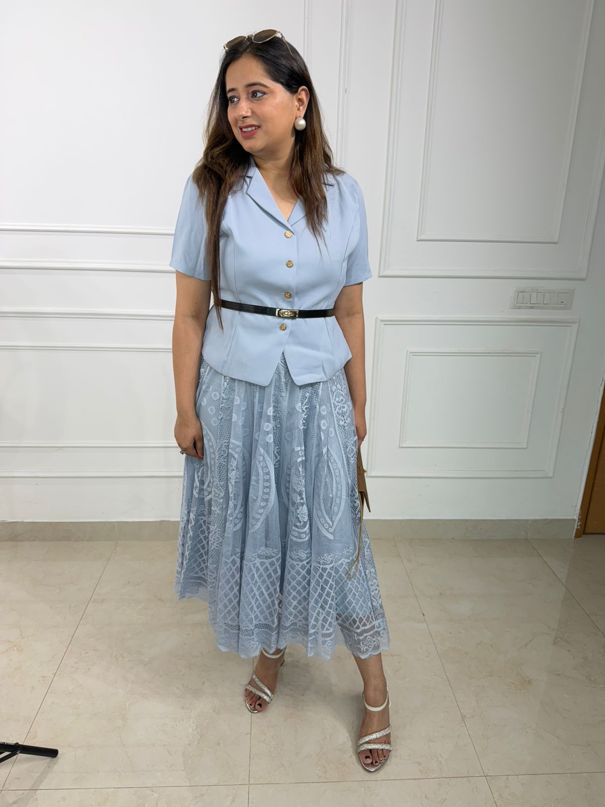 Celestia | Lace Midi Dress with Tailored Jacket