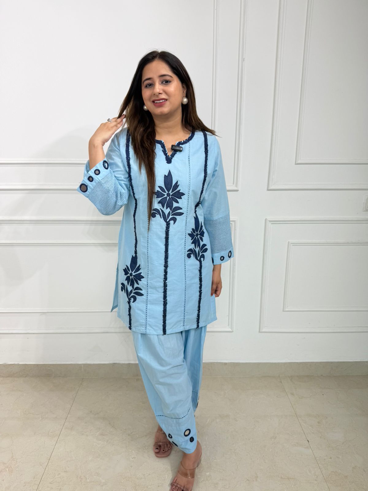 Aarika | Floral Embroidered Straight Kurta with Relaxed Pants Co-ord Set for Women