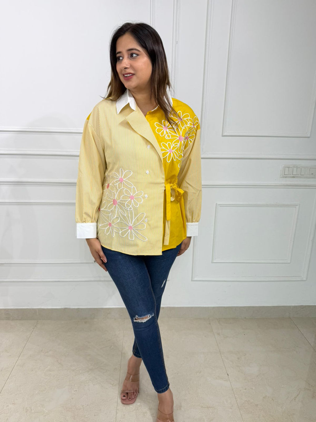 Elowen | Floral Embroidered Wrap Shirt for Women