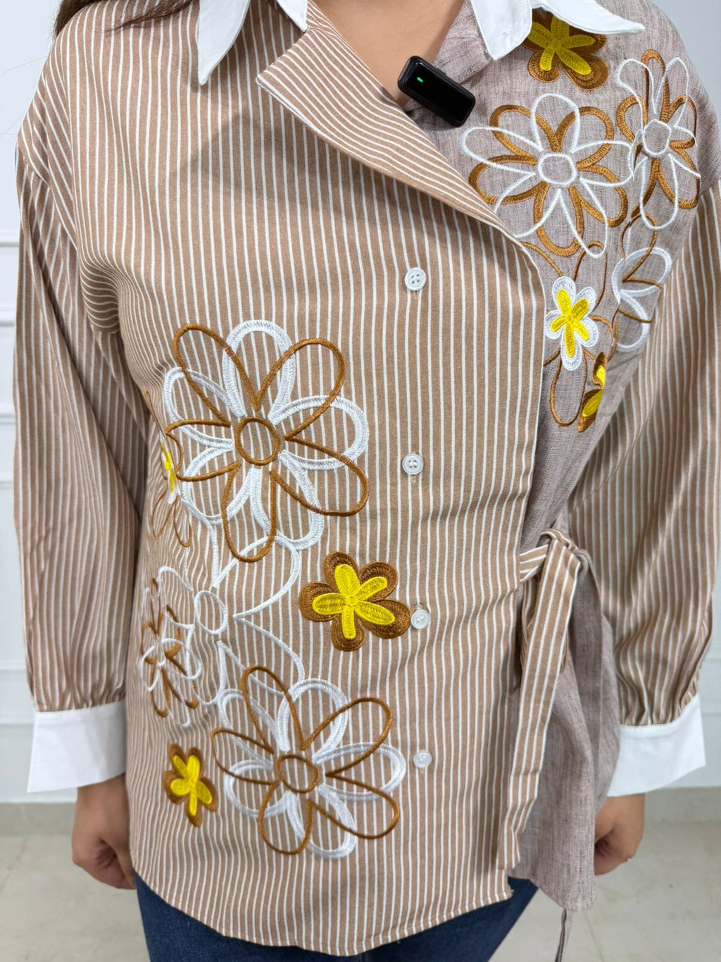 Elowen | Floral Embroidered Wrap Shirt for Women