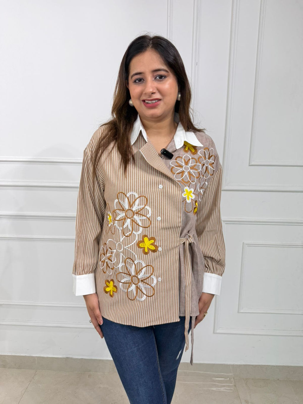Elowen | Floral Embroidered Wrap Shirt for Women