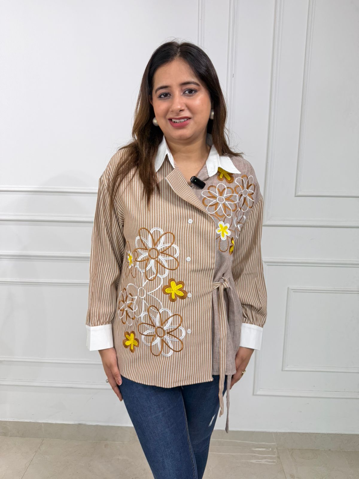 Elowen | Floral Embroidered Wrap Shirt for Women