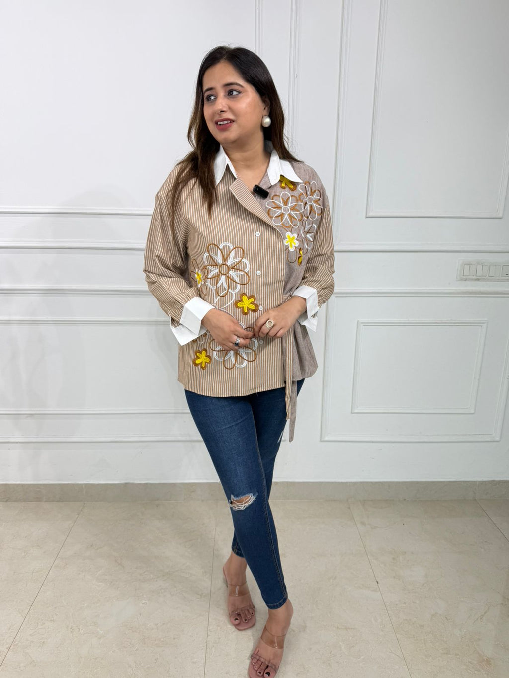 Elowen | Floral Embroidered Wrap Shirt for Women