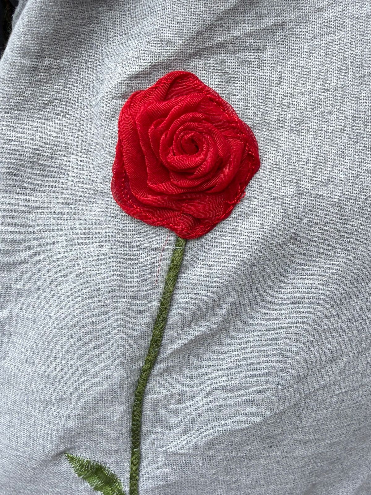 Rosette | Bloom Embroidered Grey Cotton Co-ord Set with Red Floral Embroidery for Women