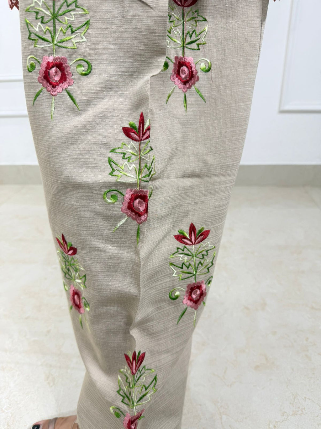 Elowen | Blush Pink & Beige Embroidered Cotton Silk Kurta Set