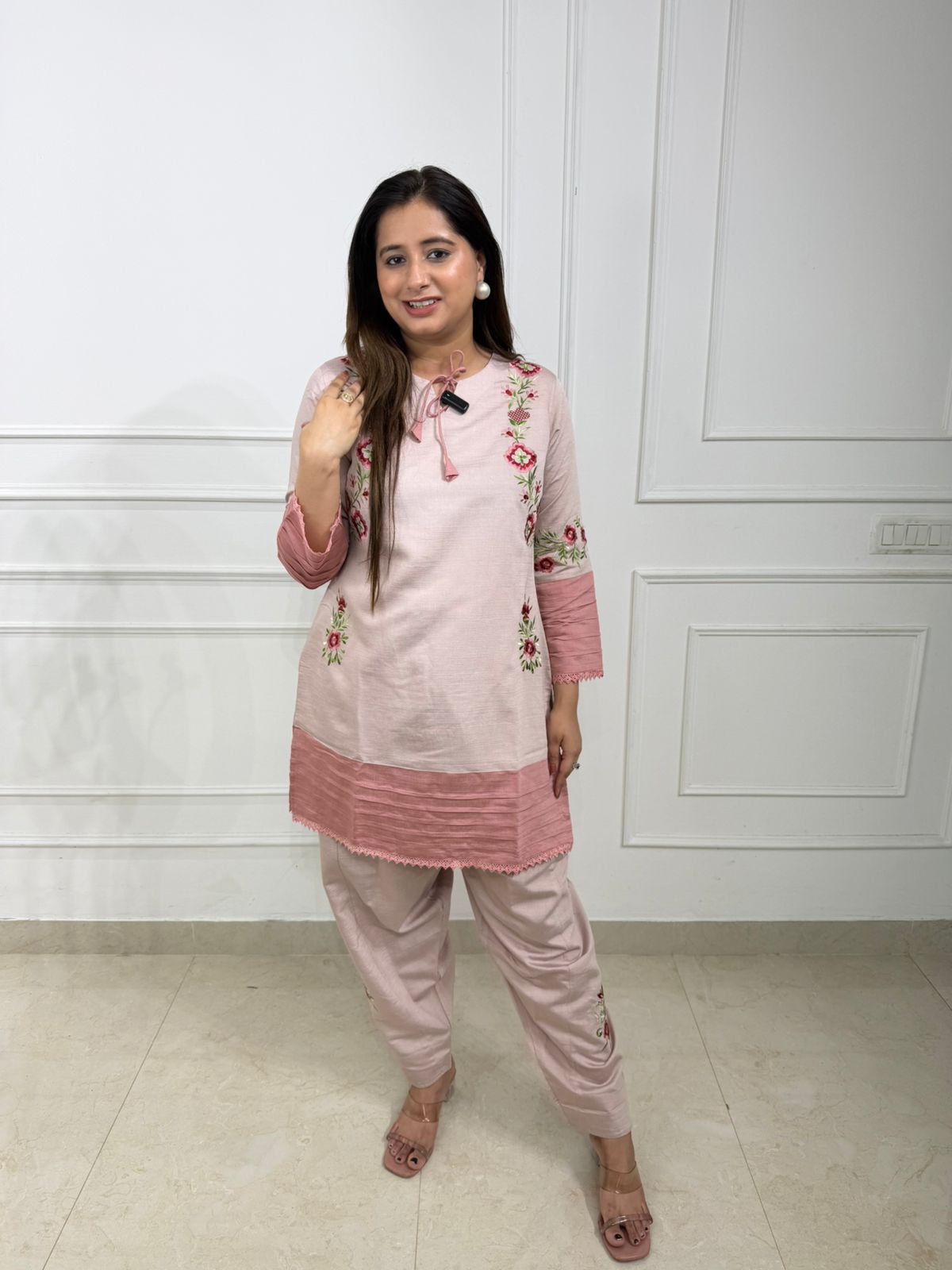 Aurelian | Blush Pink Embroidered Straight Kurta with Matching Pants