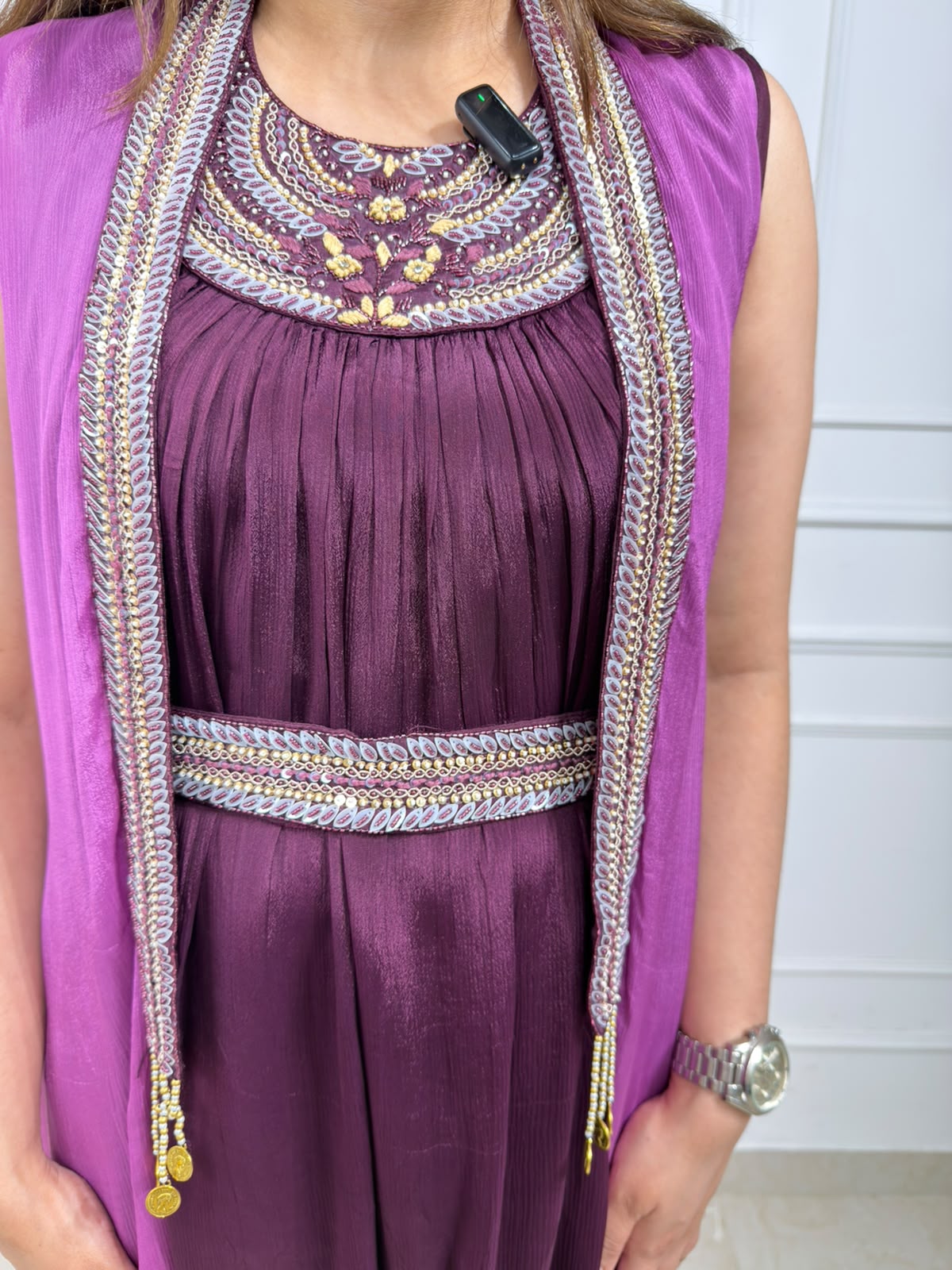 Veloura | Berry Embroidered Sleeveless Co-Ord Set with Designer Shrug | Party & Festive Wear