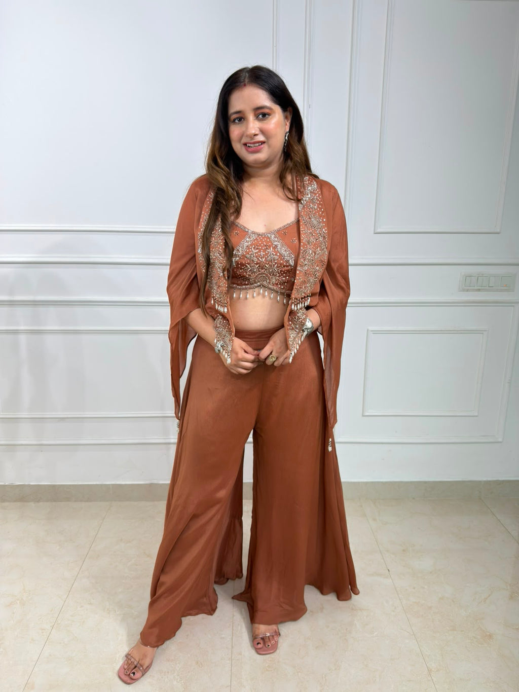 Terra | Embellished Three-Piece Co-ord Set with Cape Jacket