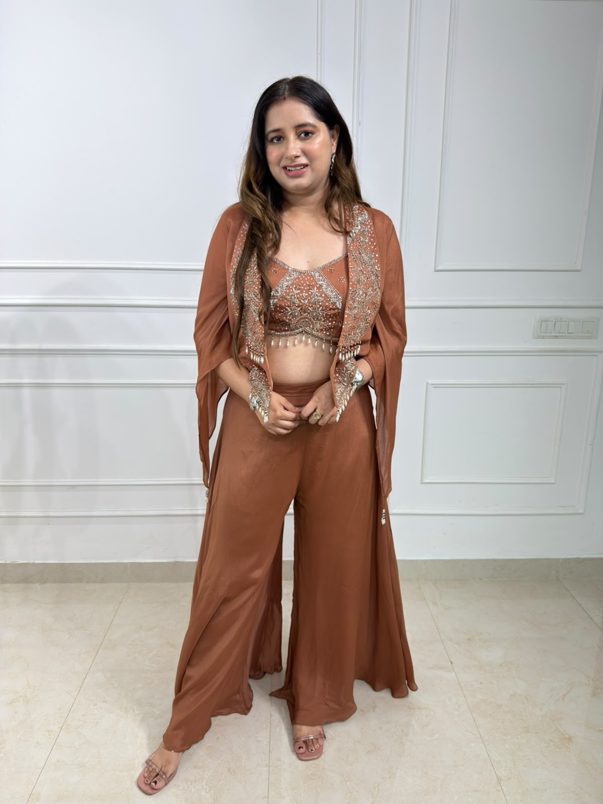 Terra | Embellished Three-Piece Co-ord Set with Cape Jacket