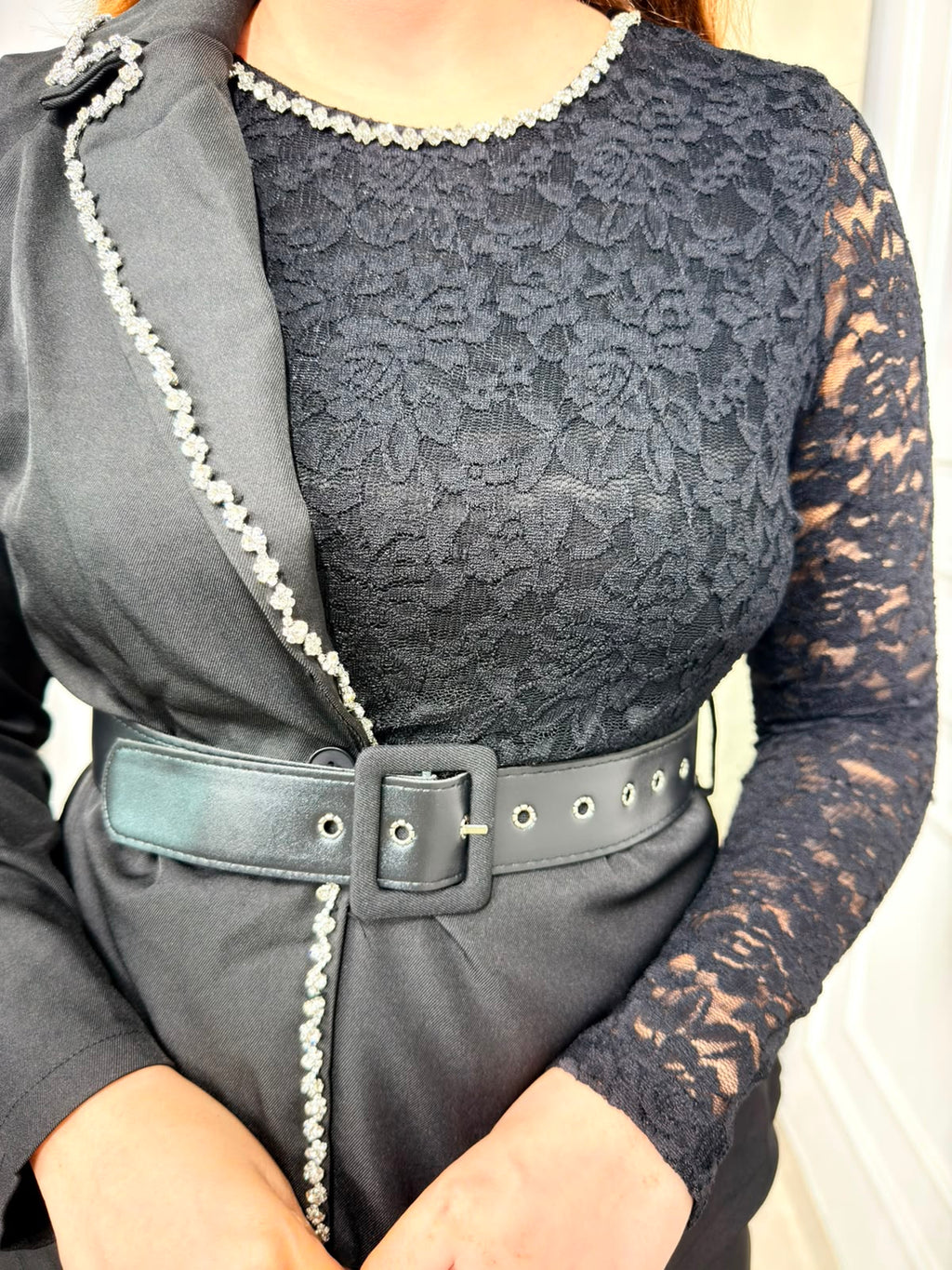 Elara | Lace Panel Belted Blazer Co-ord Set